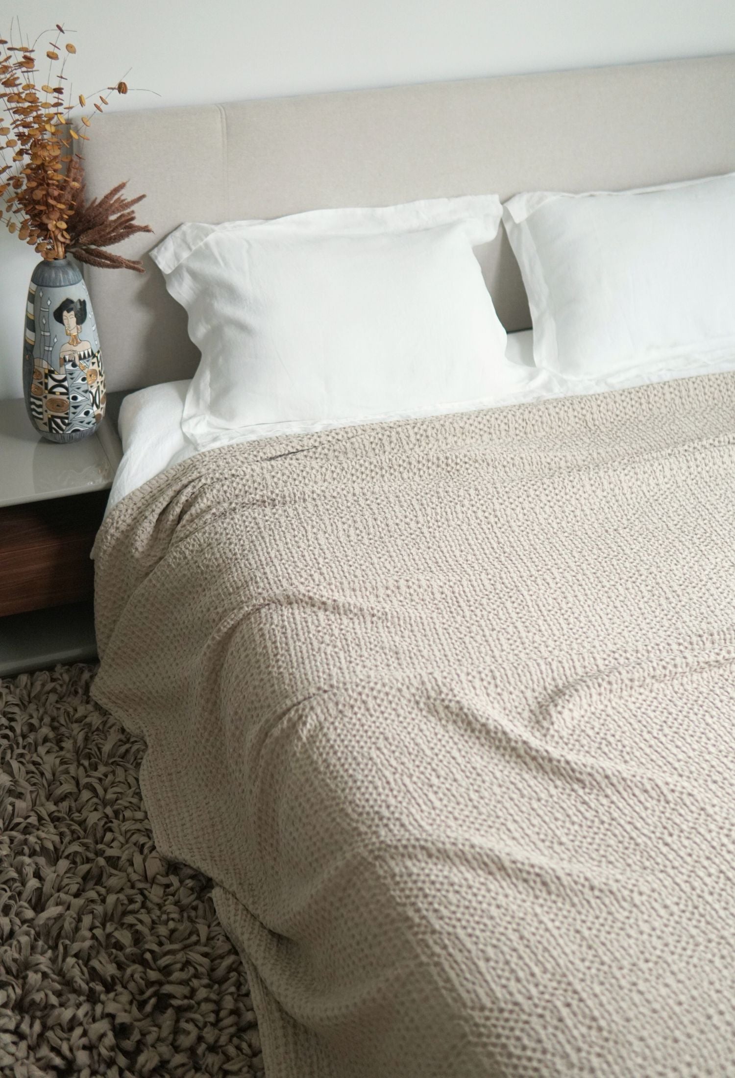 Plaid en coton biologique nid d'abeille. Bloom. Beige