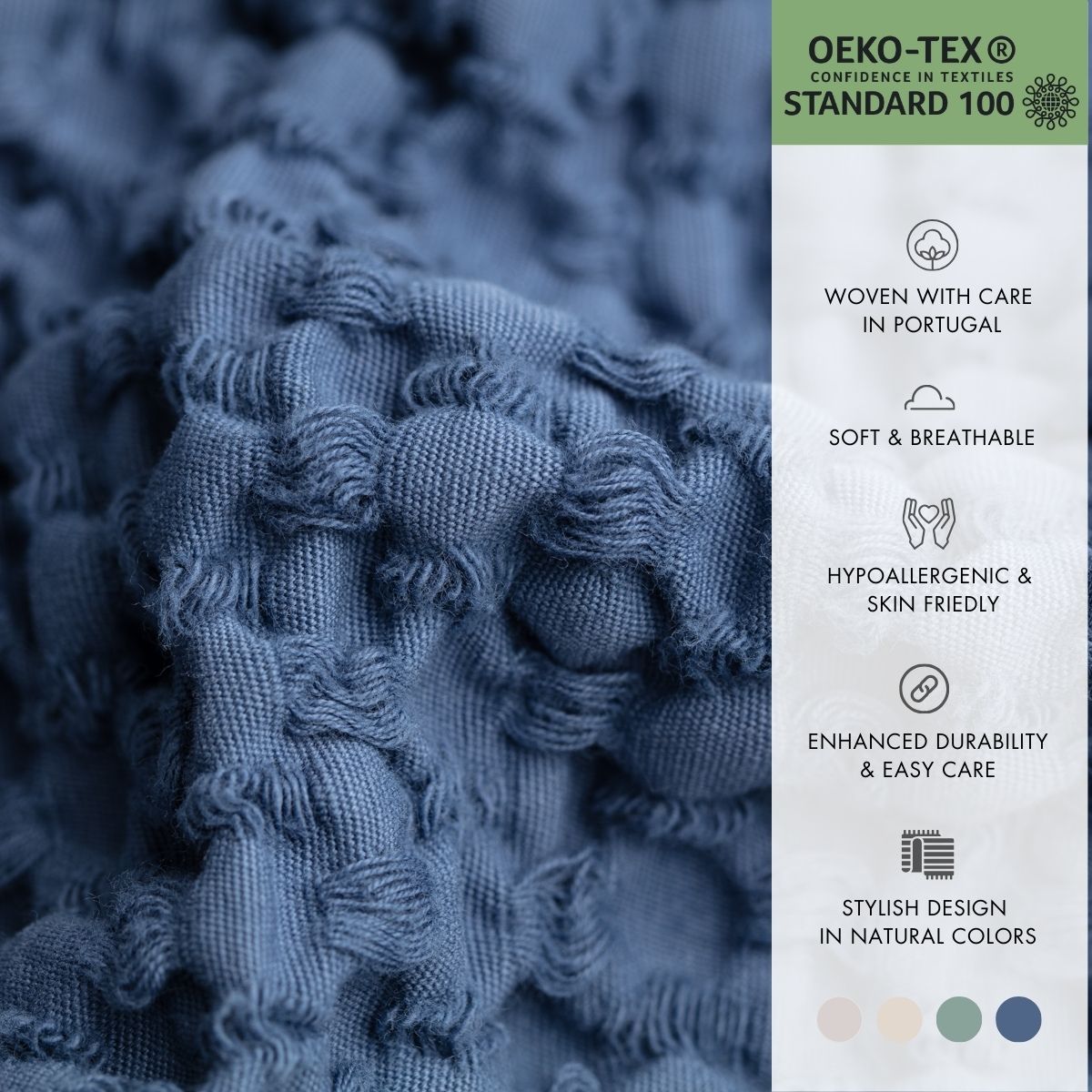 Organic cotton honeycomb throw. Bloom. Blue