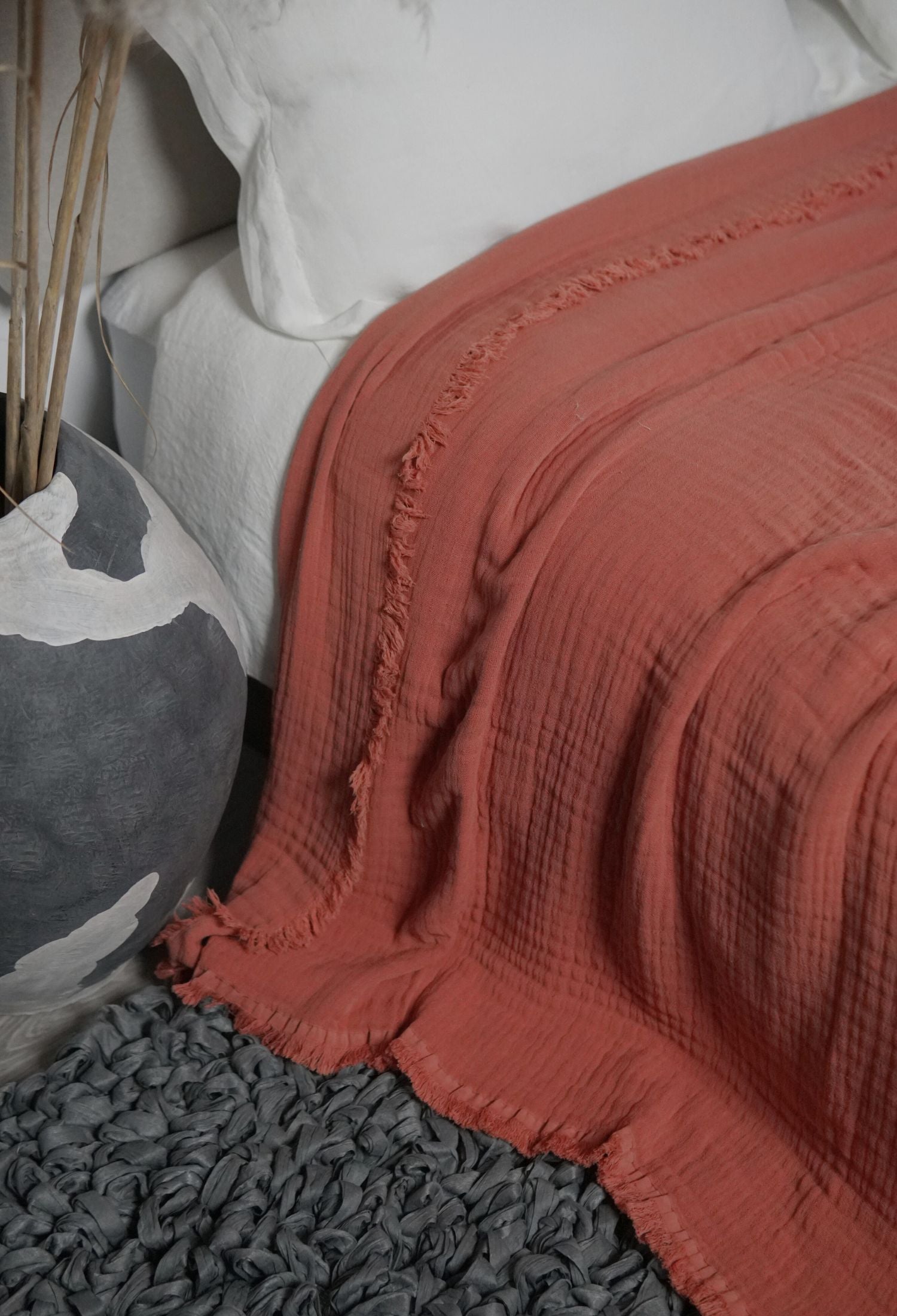 Couverture en coton biologique. Juicy. Corail