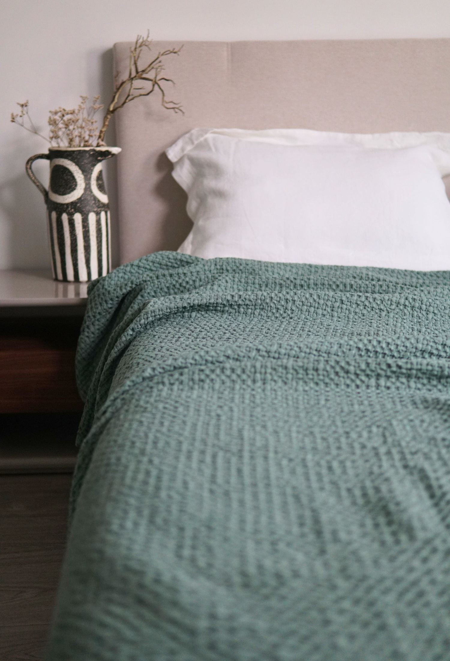 Couverture en nid d'abeille en coton biologique. Bloom. Vert