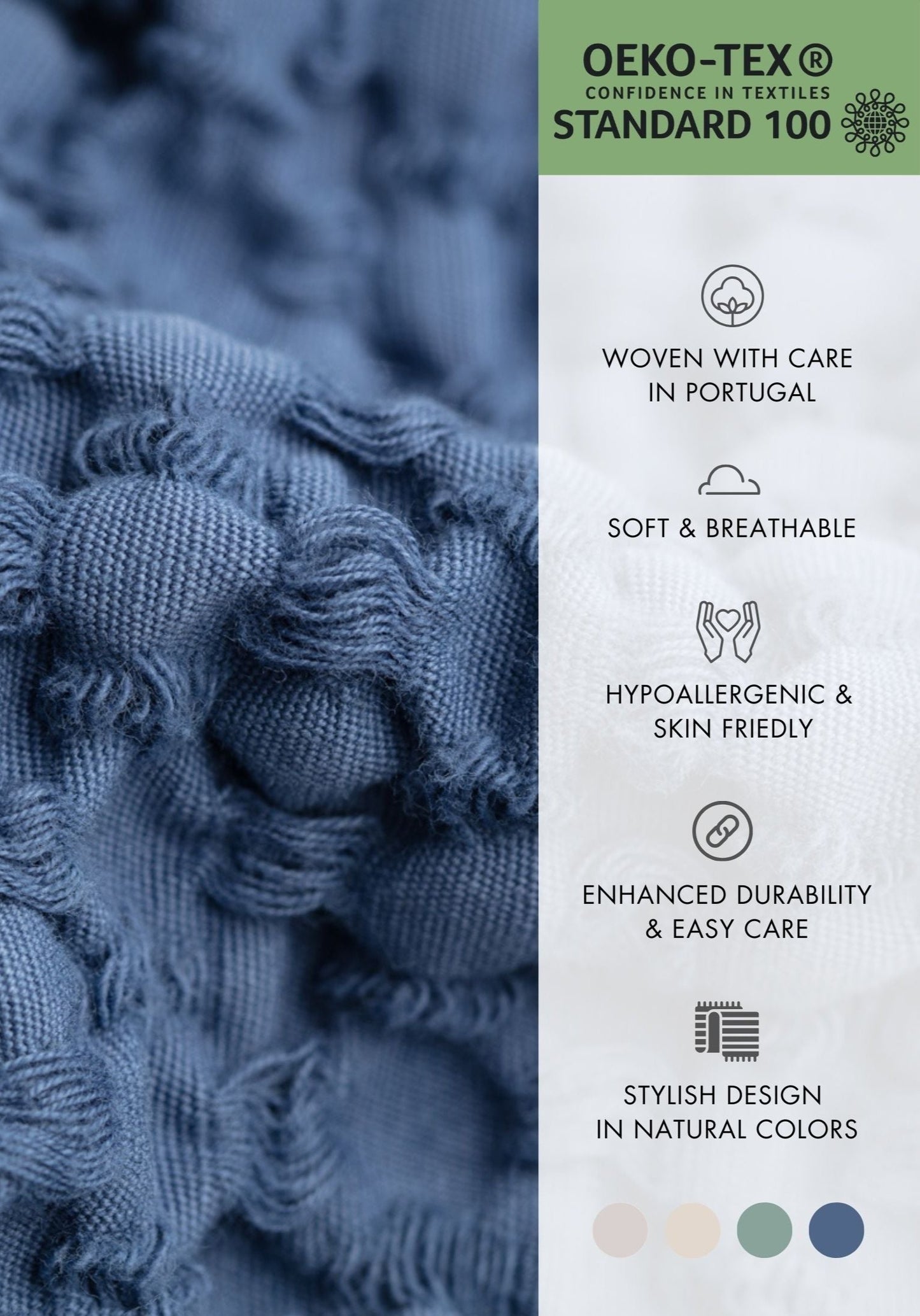 Bloom organic cotton throw in grey with honeycomb pattern, crafted from 100% cotton. Elegant and soft, this versatile bedspread adds a touch of serene style to any space, perfect for cozying up or enhancing home decor.