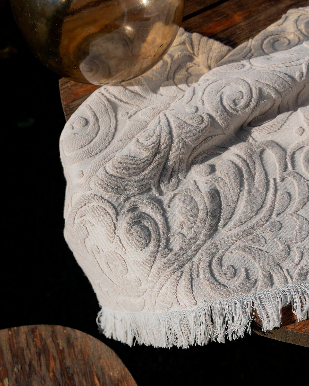 Harmony premium cotton bath towel in elegant beige, offering luxurious comfort and style.