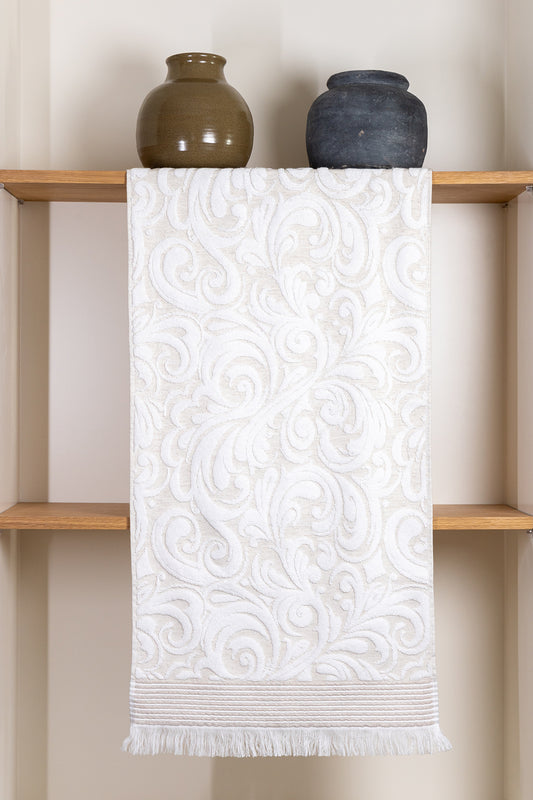 Harmony premium cotton bath towel in pristine white, epitomizing luxury and sophistication.